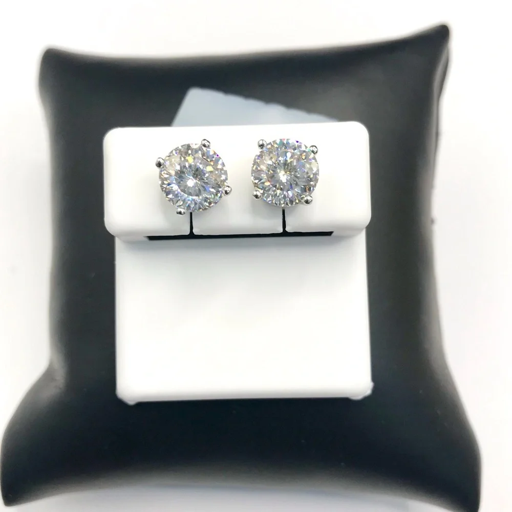 925 Sterling Silver Classic Round 4.00CT MOISSANITE Stud Earrings Screw Back